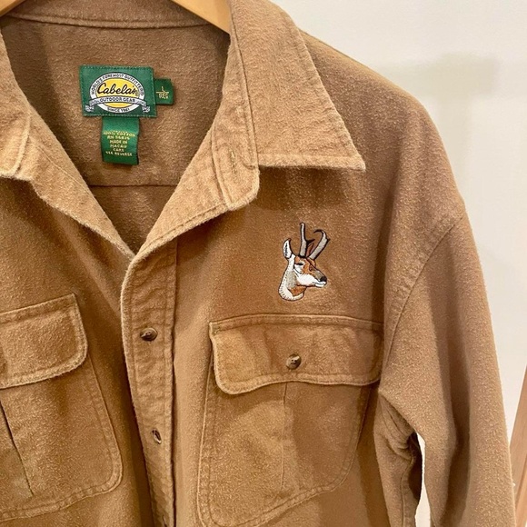 Vintage Deer Embroidered Flannel Chamois Button Up Collared Shirt in Olive Brown - Picture 3 of 4